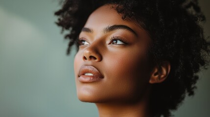 A woman with fresh, dewy skin and minimal makeup