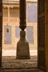 Carved Wooden Column in Khiva&rsquo;s Royal Palace &ndash; Traditional Uzbek Architecture