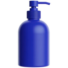 3d rendered blue soap dispenser isolated on a transparent background illustrating hygiene and cleaning products with modern design.