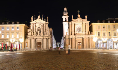twin Churches in the wide square called Piazza San Carlo in Turin City in Northern Italy