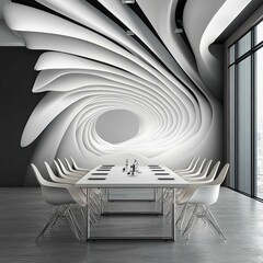 Abstract swirl wall mural in a modern meeting room