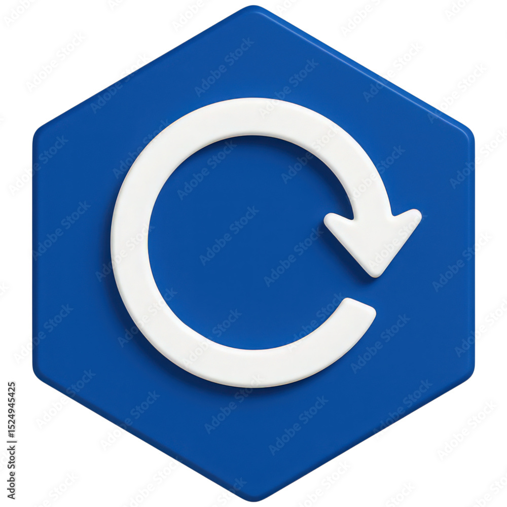 Poster modern 3d render of a refresh or update symbol inside a blue hexagon shape isolated on transparent b