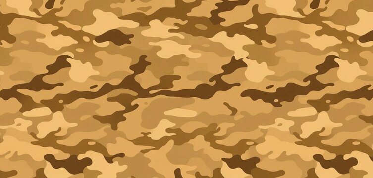 Horizontal seamless camouflage pattern in tan, brown, mustard, and olive tones Classic clothing style, forest texture, background, hunting