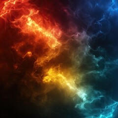 Abstract fiery and icy swirls colliding, creating a dynamic energy clash