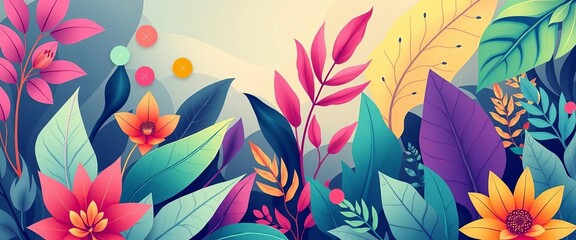 Abstract flat style botanical illustrations of futuristic foliage  ,  colorful,  botanical