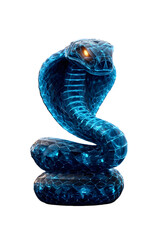 Fototapeta premium A crystAl cobrA in AttAck pose, flAred hood, glowing eyes, Action motion, trAnspArent PNG style