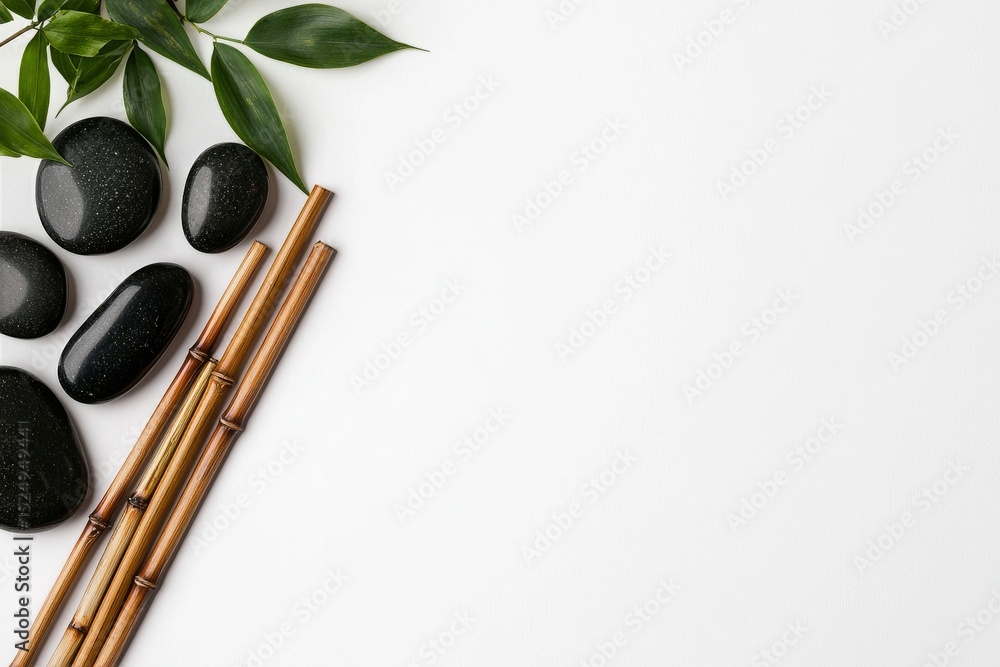 Poster natural elements and spa essentials arranged on a simple background