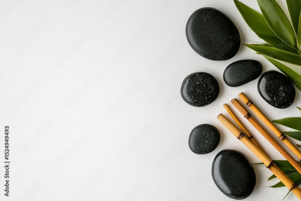Poster natural elements and spa essentials arranged on a simple background.