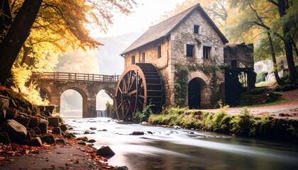 lost place of an abandoned water mill; old stone rustic