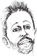 Obraz premium black and white ink vector portrait of a bearded man with an expressive smile, rendered with a raw and textured artistic style.
