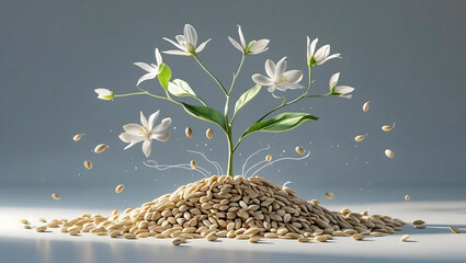 White Flowers Blooming Over Seeds  Growth  Nature  Spring