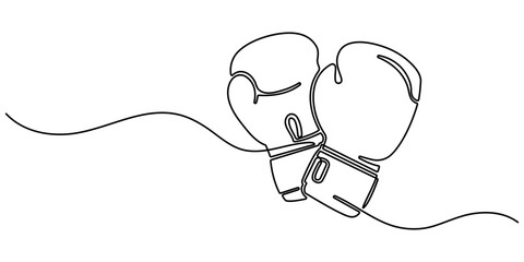 Boxing gloves illustration with line style design. Boxing glove in one continuous single line art drawing style isolated on white background, minimalist continuous one line drawing illustration. 