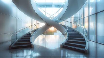 Spiraling Modern Staircase in Contemporary Building
