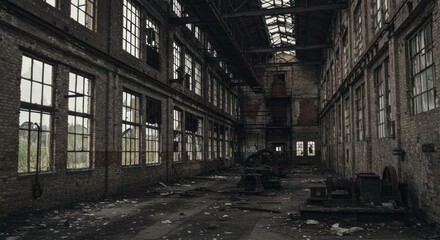Abandoned brick factory with broken windows