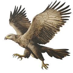 Obraz premium A griffin mid-flight, wings expanded and talons out, regal and fierce, no background