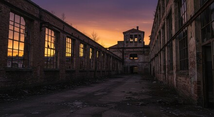 Abandoned factory at sunsets desolate embrace