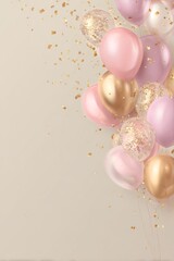 Colorful Balloons With Confetti for a Festive Celebration on a Neutral Background