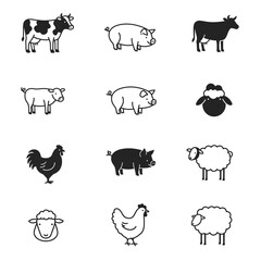 Vector Farm Animals Collection Isolated on White