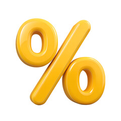 Glossy 3D yellow percentage sign a vibrant icon representing sales, discounts, financial growth and market analysis for business