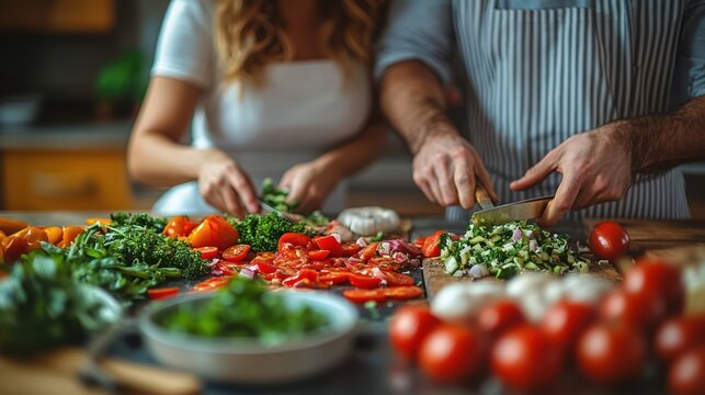 Couple chopping vegetables in kitchen (1) - Powered by Adobe