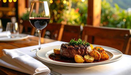 Savor the Moment Exquisite Steak Dinner with Red Wine