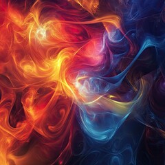 Naklejka premium Abstract swirling colors, red and blue hues blend in a fiery, smoky pattern