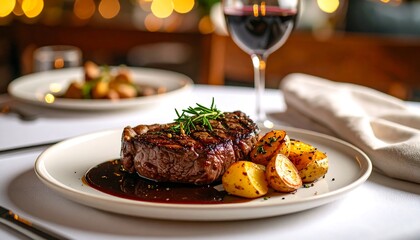 Sizzling Steak Dinner Pan-Seared Filet Mignon with Red Wine Reduction