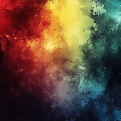 Obraz premium Abstract watercolor painting with vibrant hues blending red, yellow, and blue tones, creating a cosmic, dynamic effect