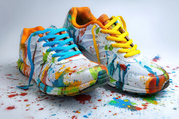 Sport shoes with paint splatter look dynamic
