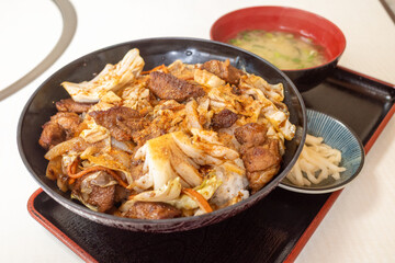日本の岡山県の蒜山高原のジンギスカン丼