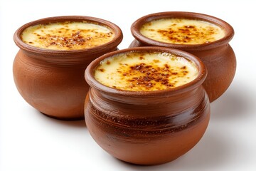 Delicious mishti doi served in traditional earthen pots, a creamy and caramelized dessert made from sweetened yogurt