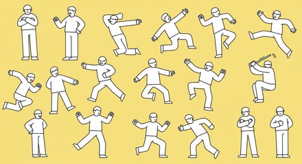Animated white stick figures in diverse actions