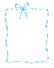 Watercolor square hand painted blue ribbon frame with bow