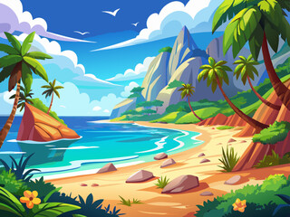 vector of Very beautiful and bright scenery of the beach with anime style background...