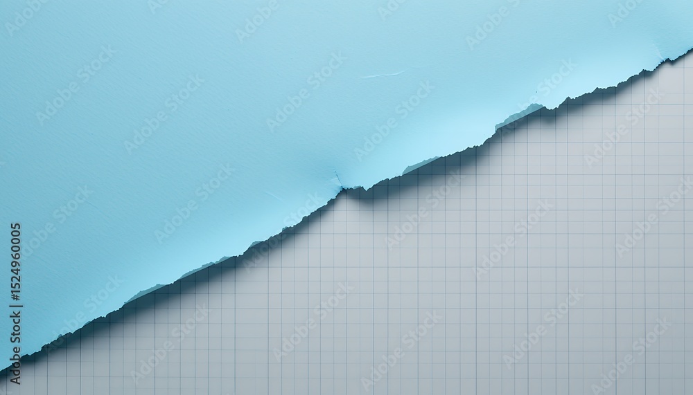 Poster close up of a torn blue paper revealing graph paper grid underneath in a diagonal pattern