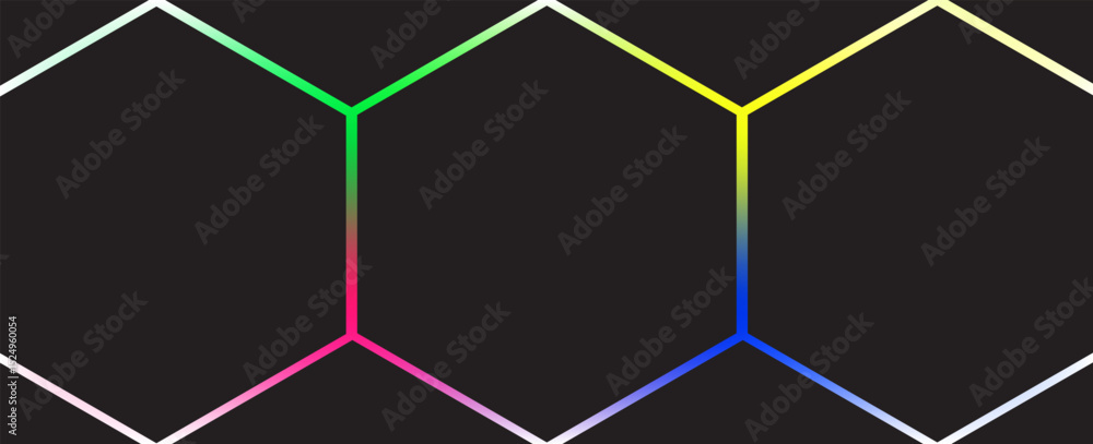 Poster dark hexagon abstract technology background with blue and green colored bright flashes under hexagon