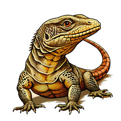 vintage illustration of monitor lizard vector on withe background