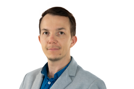 Confident businessman in suit looking forward with calm expression on transparent background, representing leadership or professionalism. . isolated png