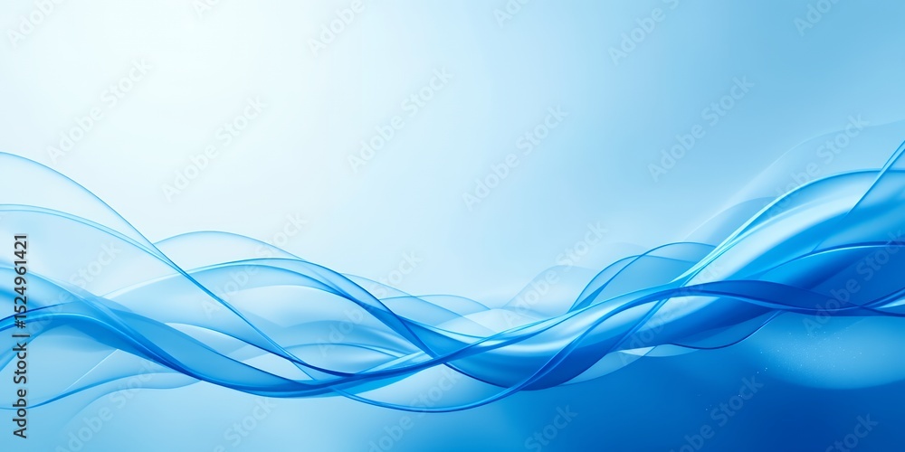 Poster abstract flowing blue wave lines on a light sky blue gradient background representing motion and flu
