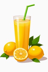 The fresh Yellow Lemon Juice Glass Surrounded by Lemons.