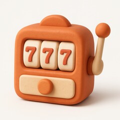 Cute Orange And Beige 3D Render Slot Machine Showing 777 Jackpot