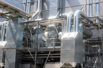 Modern engineering system for efficient thermal energy recovery and distribution. Ideal for: energy sector visuals, industrial engineering publications, HVAC system presentations, sustainable tech.