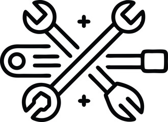 wrench and screwdriver, repair and service thin line icons set maintenance