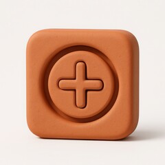 Fototapeta premium Terracotta Square Plus Sign Icon 3D Render