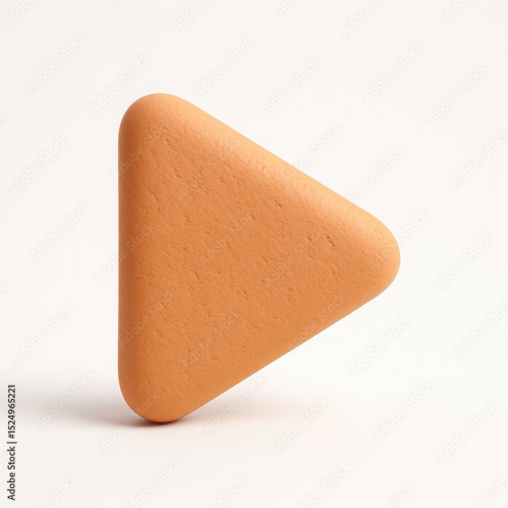 Poster three dimensional textured orange triangle play button on white background