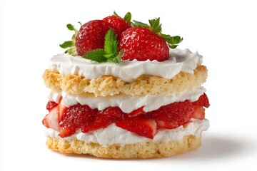 Layers of light shortcake biscuits filled with fresh strawberries and whipped cream create a delightful dessert perfect for any occasion