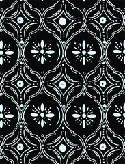 Fototapeta premium Seamless floral pattern with one line flowers. Vector hand drawn illustration.