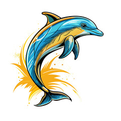 sketch dolphin  cartoon doodle jumping  hand drawn vector art  on withe background