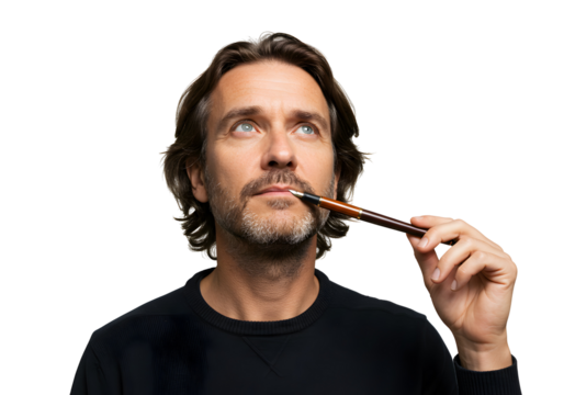 Pensive Man Considers Idea Generation Creative Thinking - Powered by Adobe