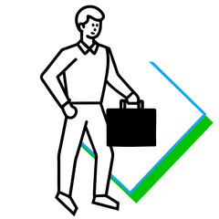 Silhouette of Business Person Carrying Briefcase on Blue Abstract Background – Professional Corporate Icon, Career Concept, Business Symbol, Minimalist Desig
